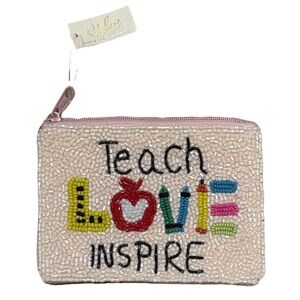 NWT! “ TEACH LOVE INSPIRE “ PINK BEADED COIN PURSE